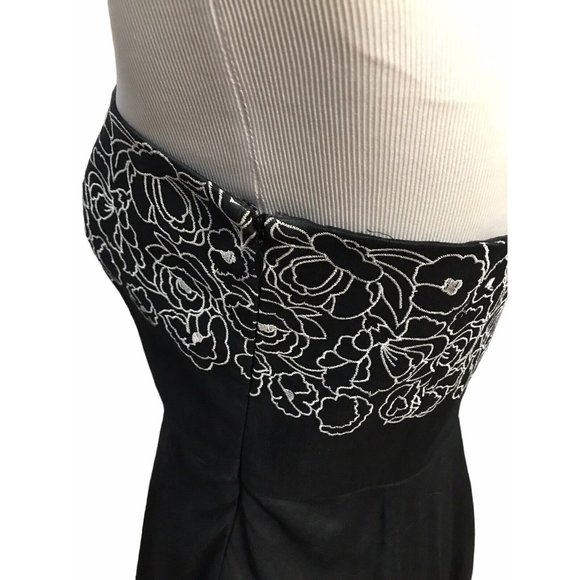 Ann Taylor Black Lined Linen Strapless Floral Embroidered Dress Sz 8 P - Picture 5 of 7